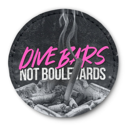 Runder Tech-Leather Patch „DIVE BARS NOT BOULEVARDS“ mit Klett auf der Rückseite