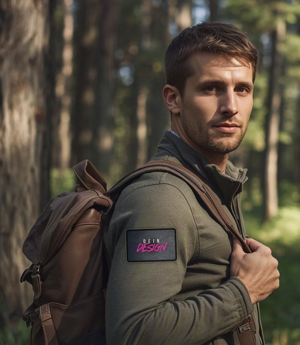 Tactical Patch Rechteckig auf dem Ärmel einer Jacke eines Mannes