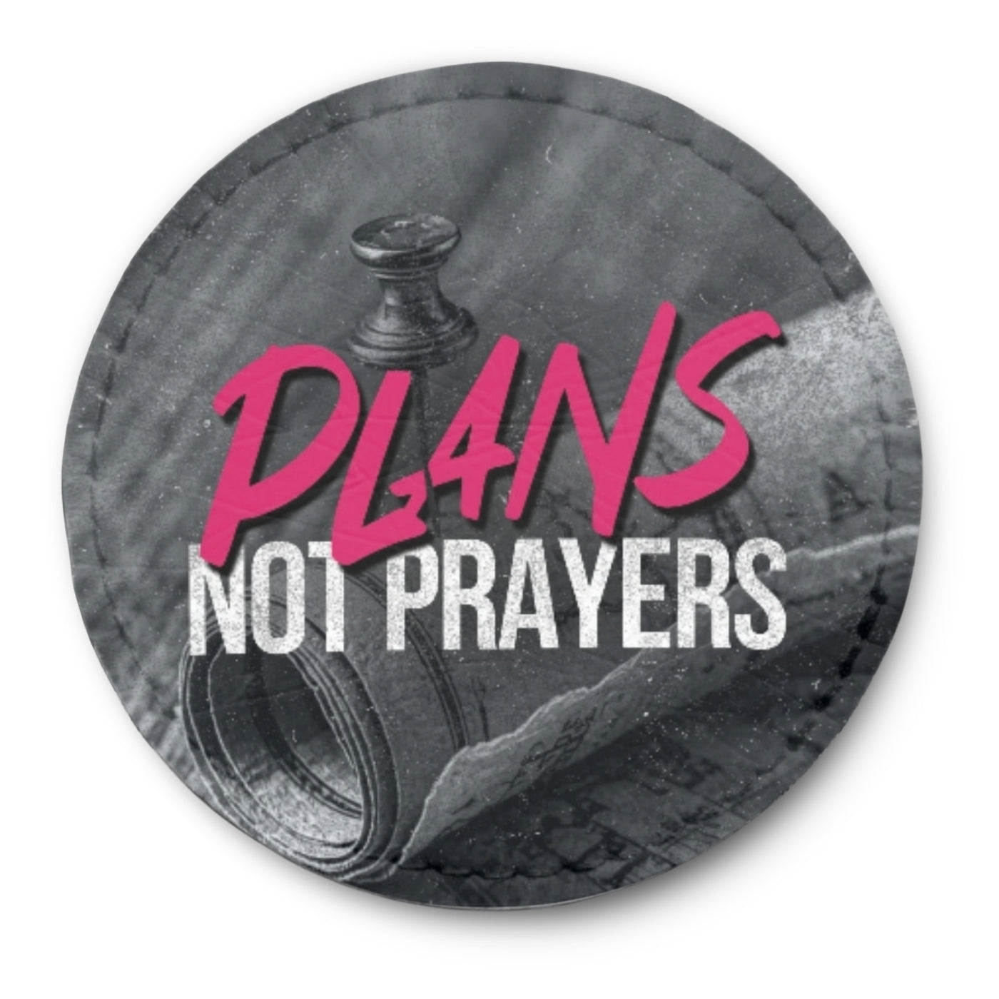 Runder Tech-Leather Patch „PLANS NOT PRAYERS“ mit Klett auf der Rückseite