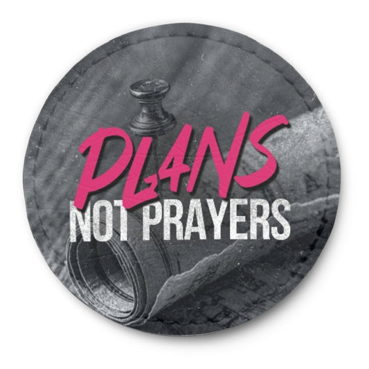 Runder Tech-Leather Patch „PLANS NOT PRAYERS“ mit Klett auf der Rückseite