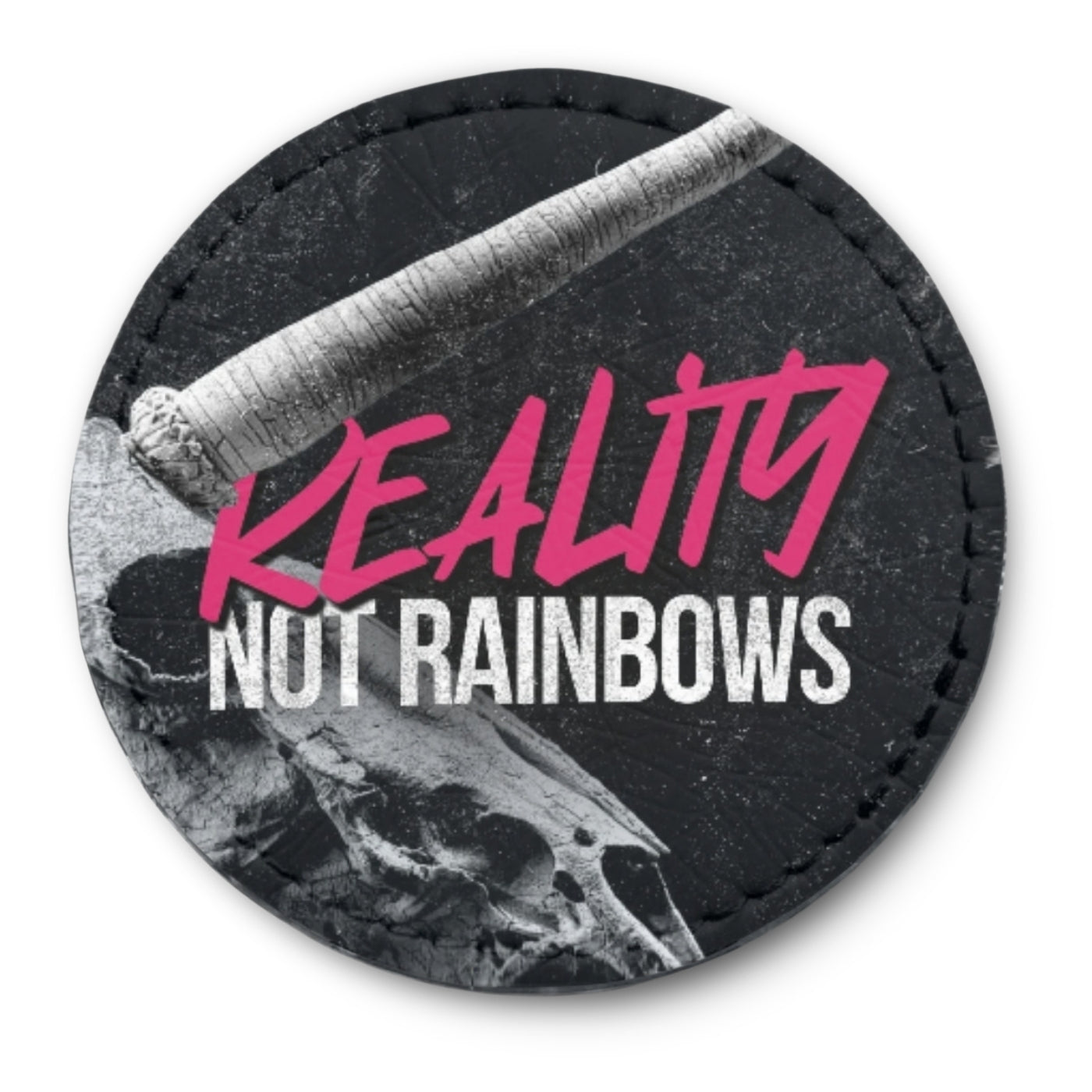 Runder Tech-Leather Patch „REALITY NOT RAINBOWS“ mit Klett auf der Rückseite