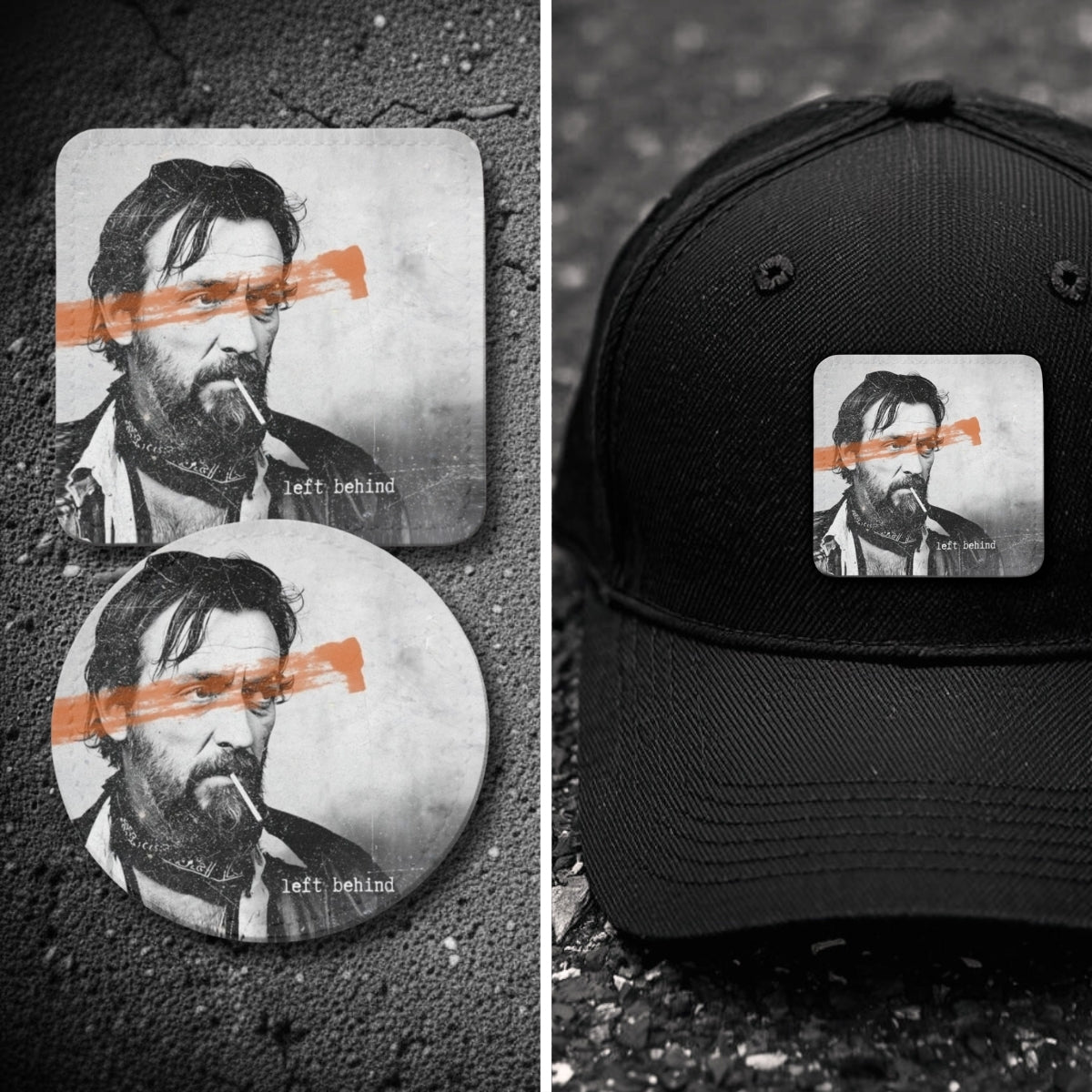 REPATCHED Drifter Patch, 60x60mm, hochwertiges mattes Kunstleder in Black & White Optik mit markantem Augenbalken und Hakenklett-Rückseite auf Cap